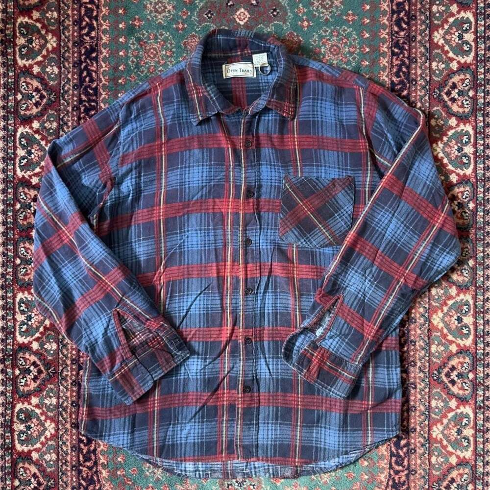 Open Trails Blue and Red Plaid Flannel Shirt Size M